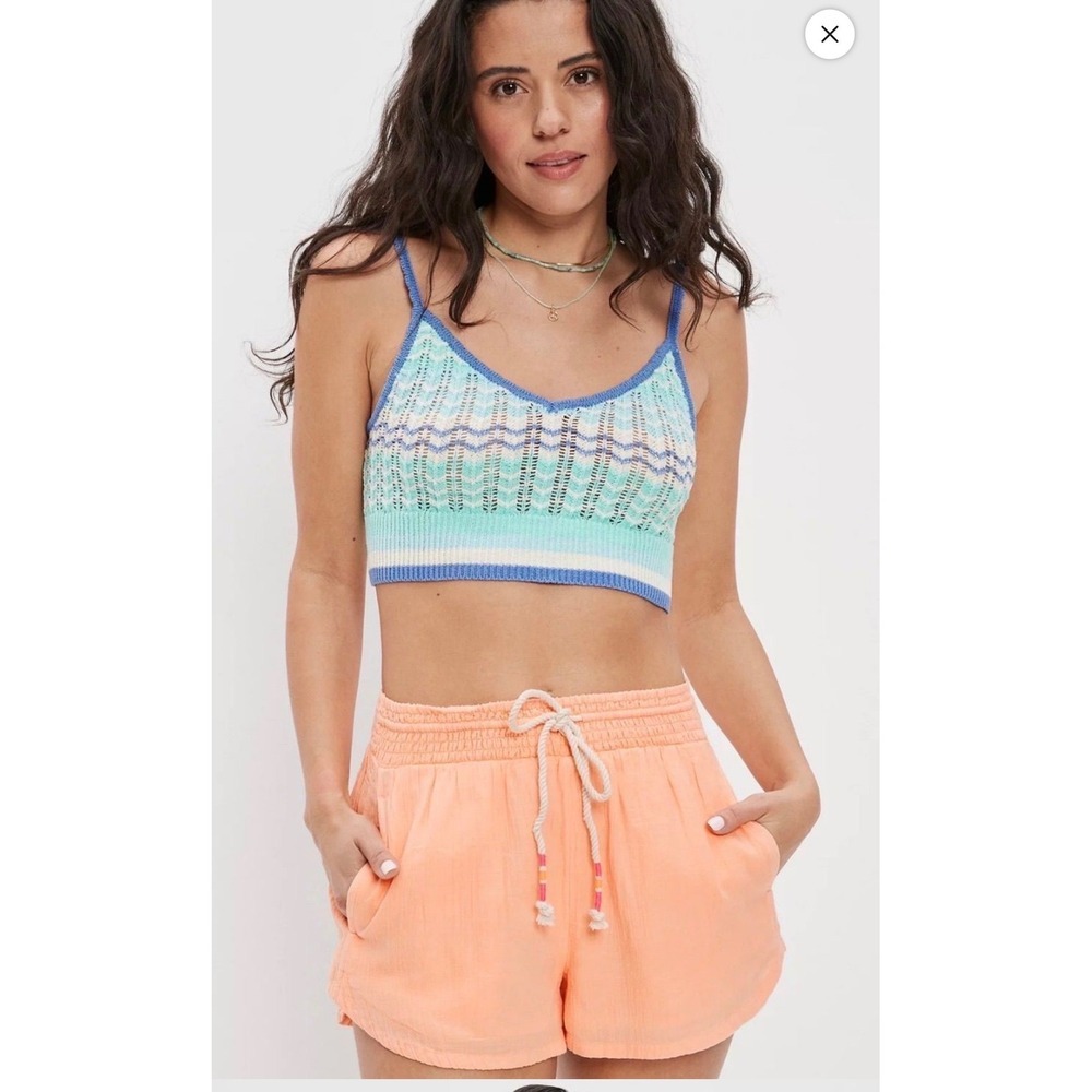 American‎ Eagle Blue Crochet Crop Tank Top, Large
